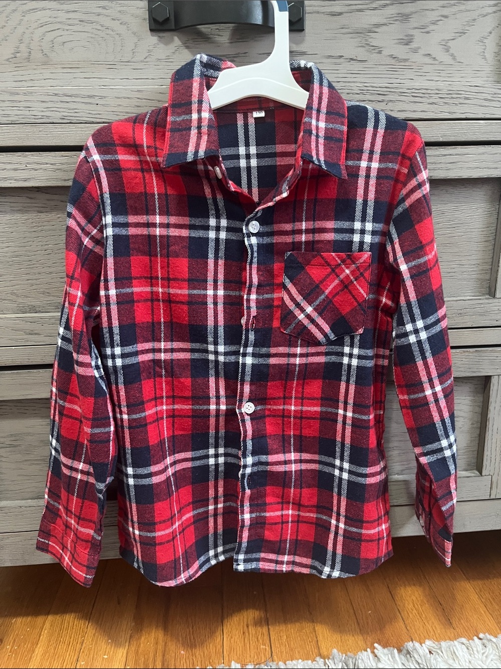 Boys Red Plaid Button-Down Shirt with Chest Pocket